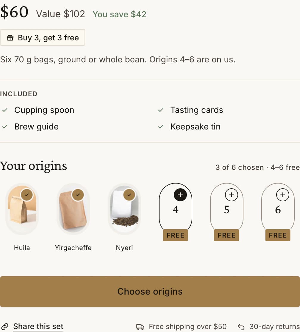 Bundle set builder in a champagne theme