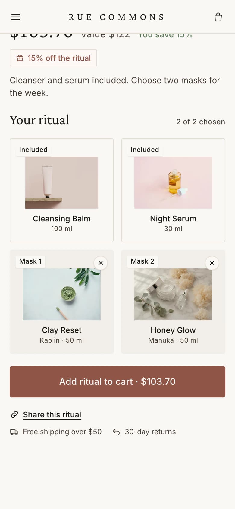 The Bundle set builder on a phone, Tiles layout